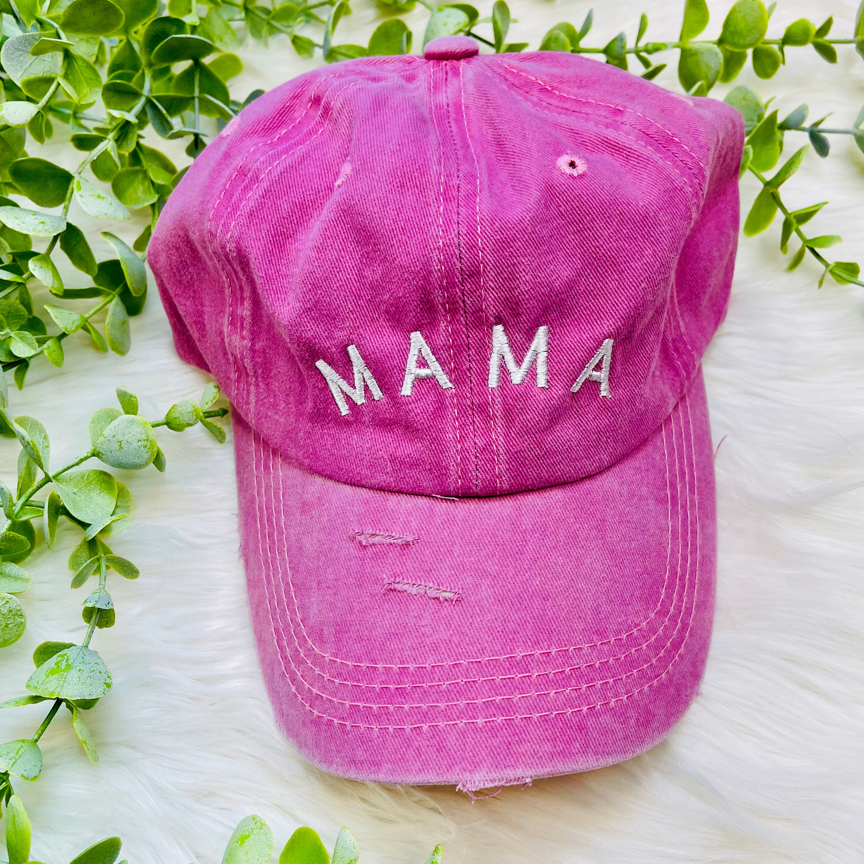 Custom Pink MAMA White Words Hat