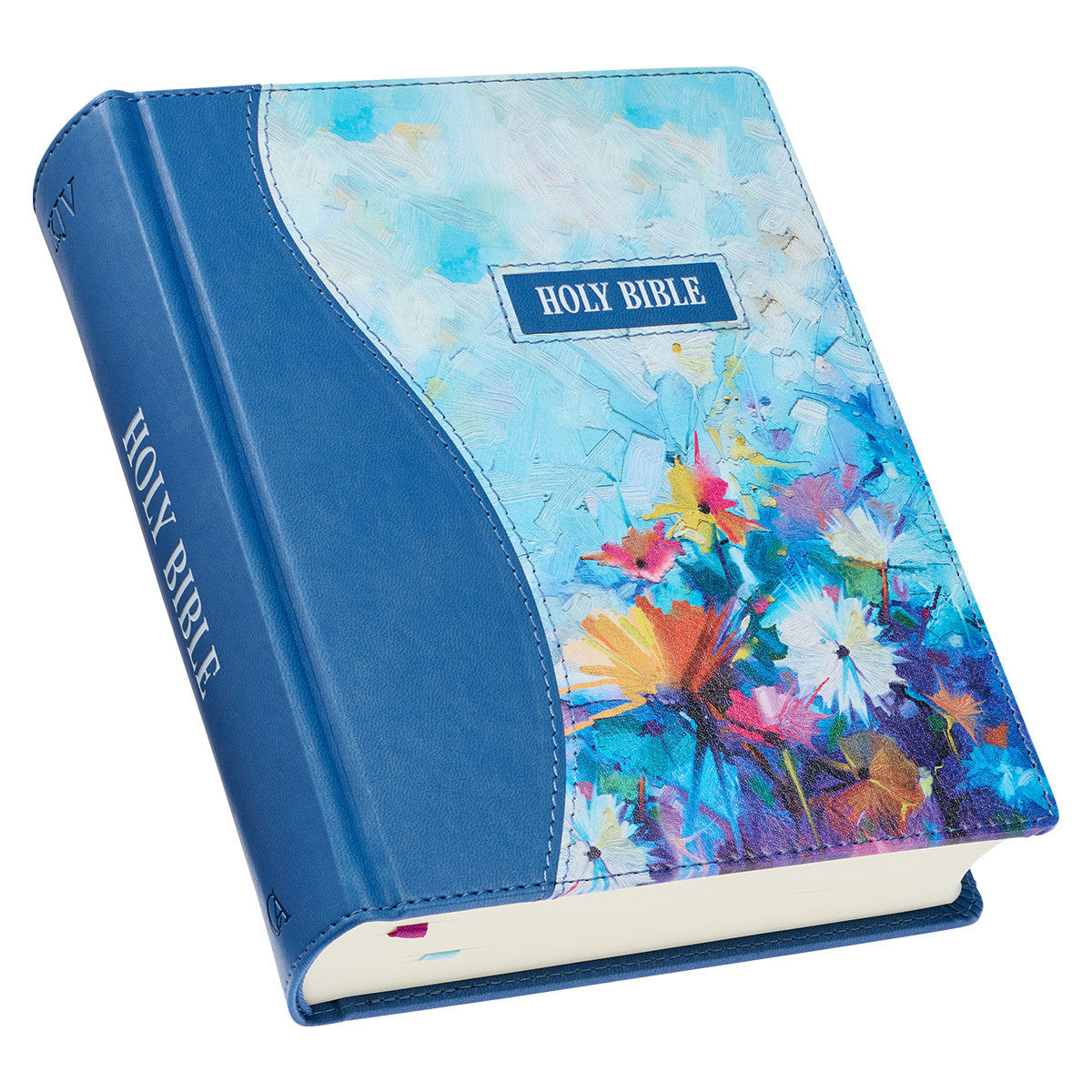 Blue Floral Faux Leather Hardcover Note Taking Bible KJV