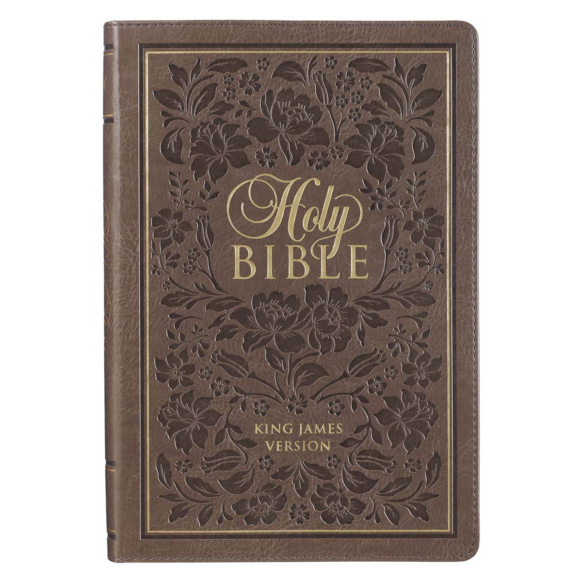 Dusty Brown Floral Faux Leather Large Print KJV Thinline Bible Thumb Index