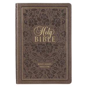 Dusty Brown Floral Faux Leather Large Print KJV Thinline Bible Thumb Index