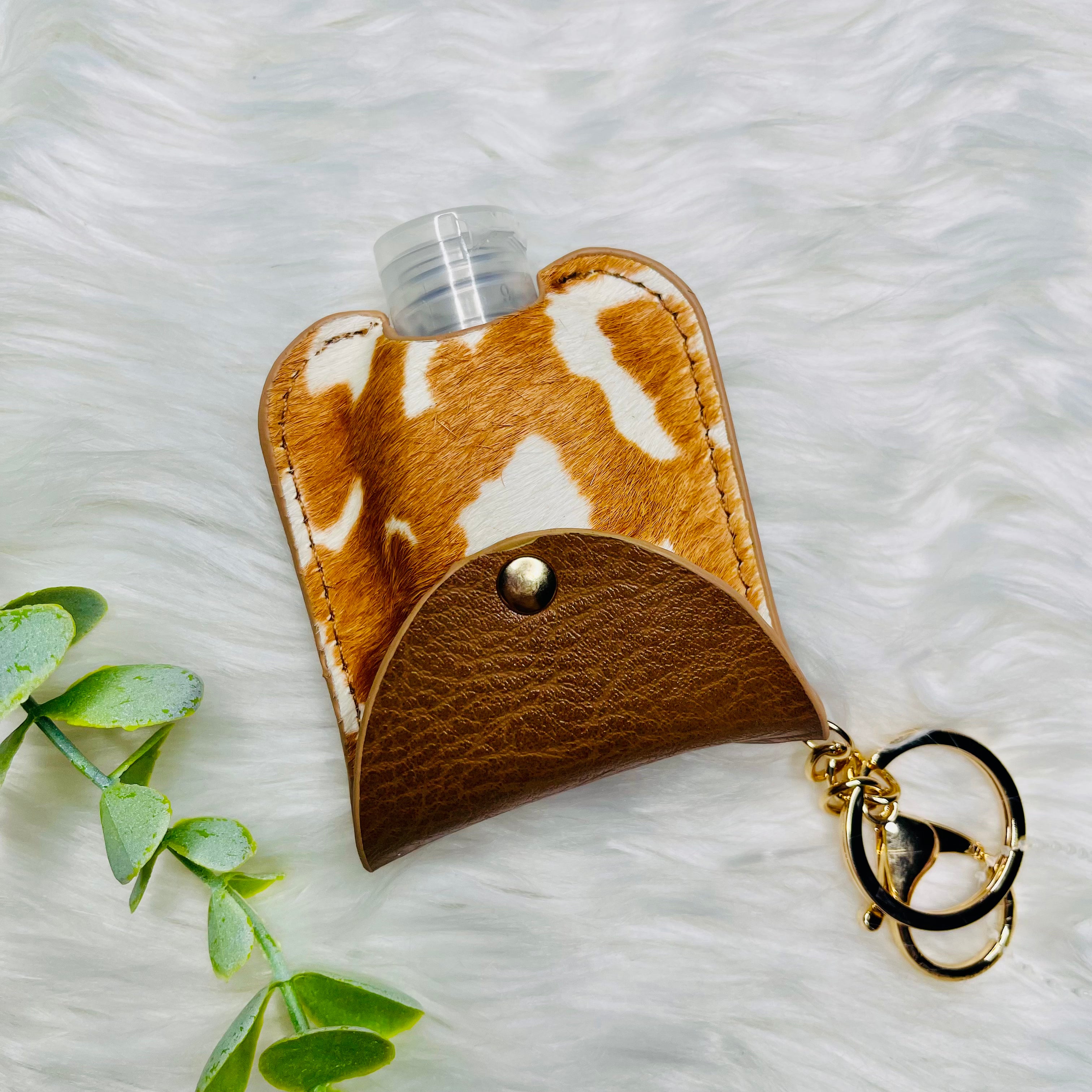 Hand Sanitizer Bottle With Animal Print Case Keychain