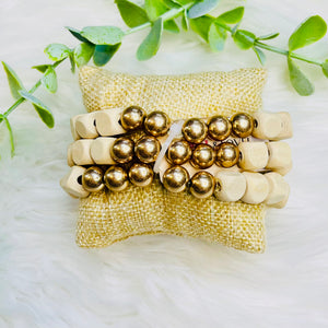 Wood Beaded Square Bracelet Set