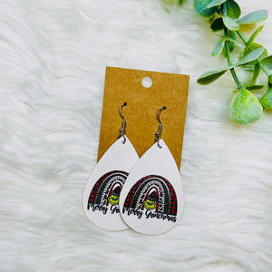 Grinch Faux Leather Teardrop Earrings