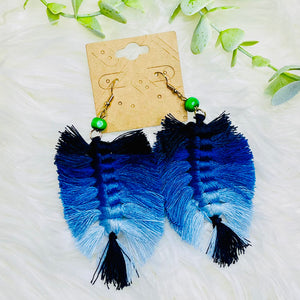 Blue Ombre Weaved Tassel Earrings