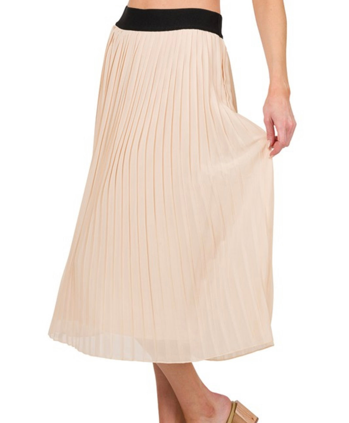 Taupe Pleated Chiffon Skirt-PLUS