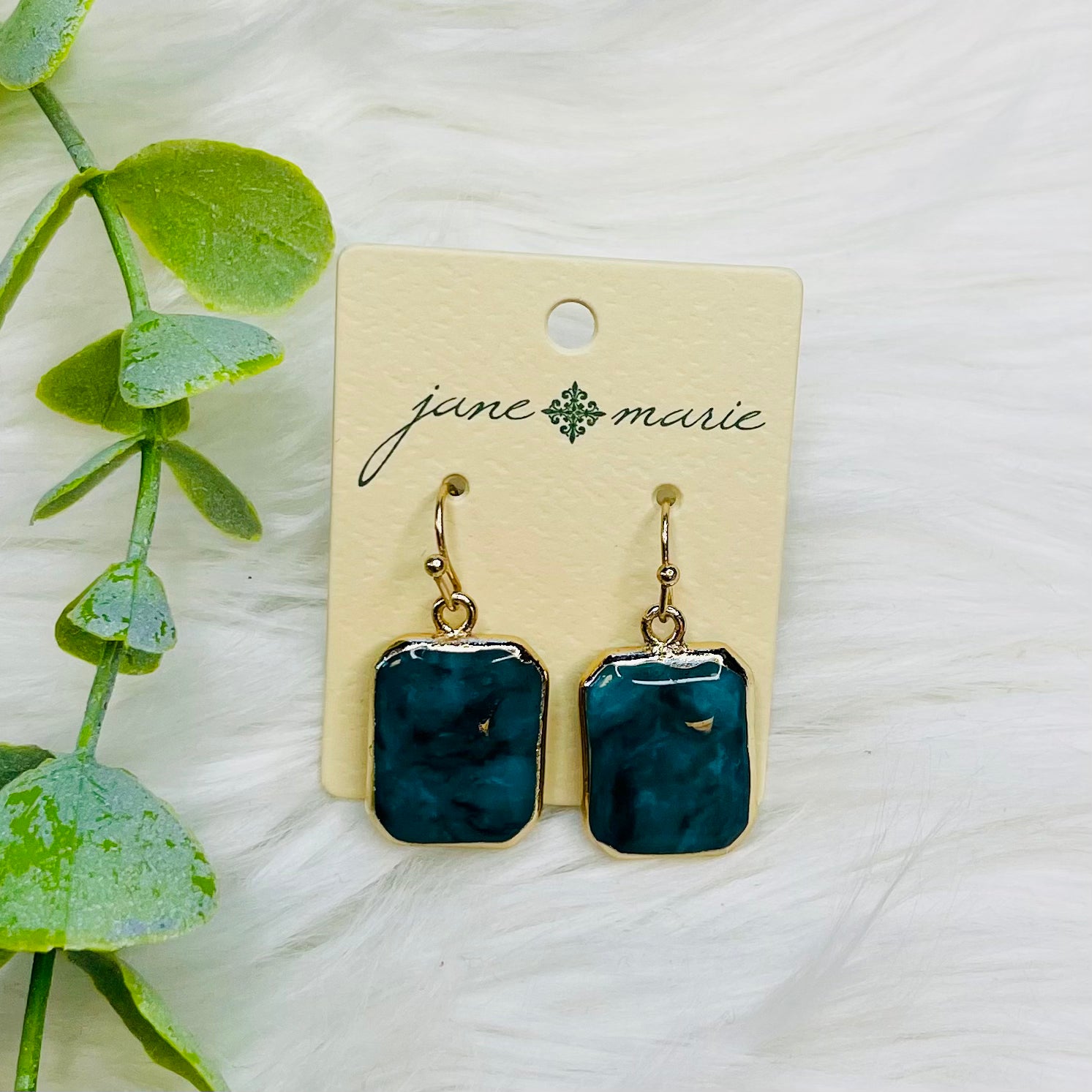 Teal Stone Square Earrings
