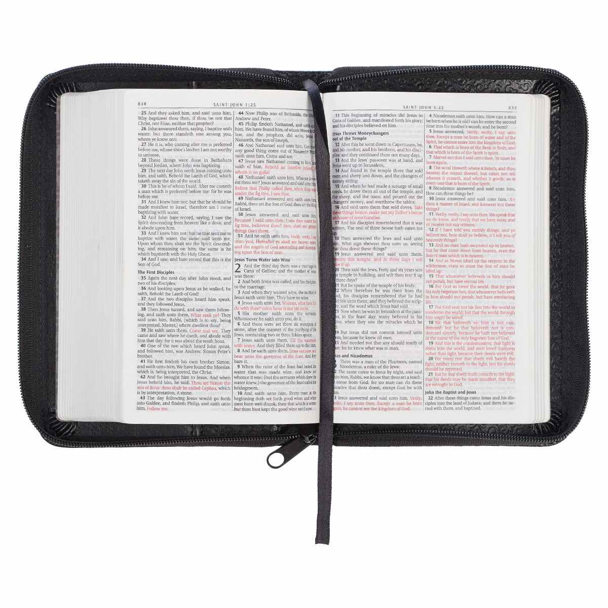 Black Faux Leather Mini Pocket KJV Zippered Bible