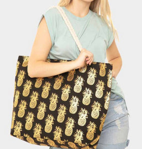 Metallic Pineapple Beach Bag