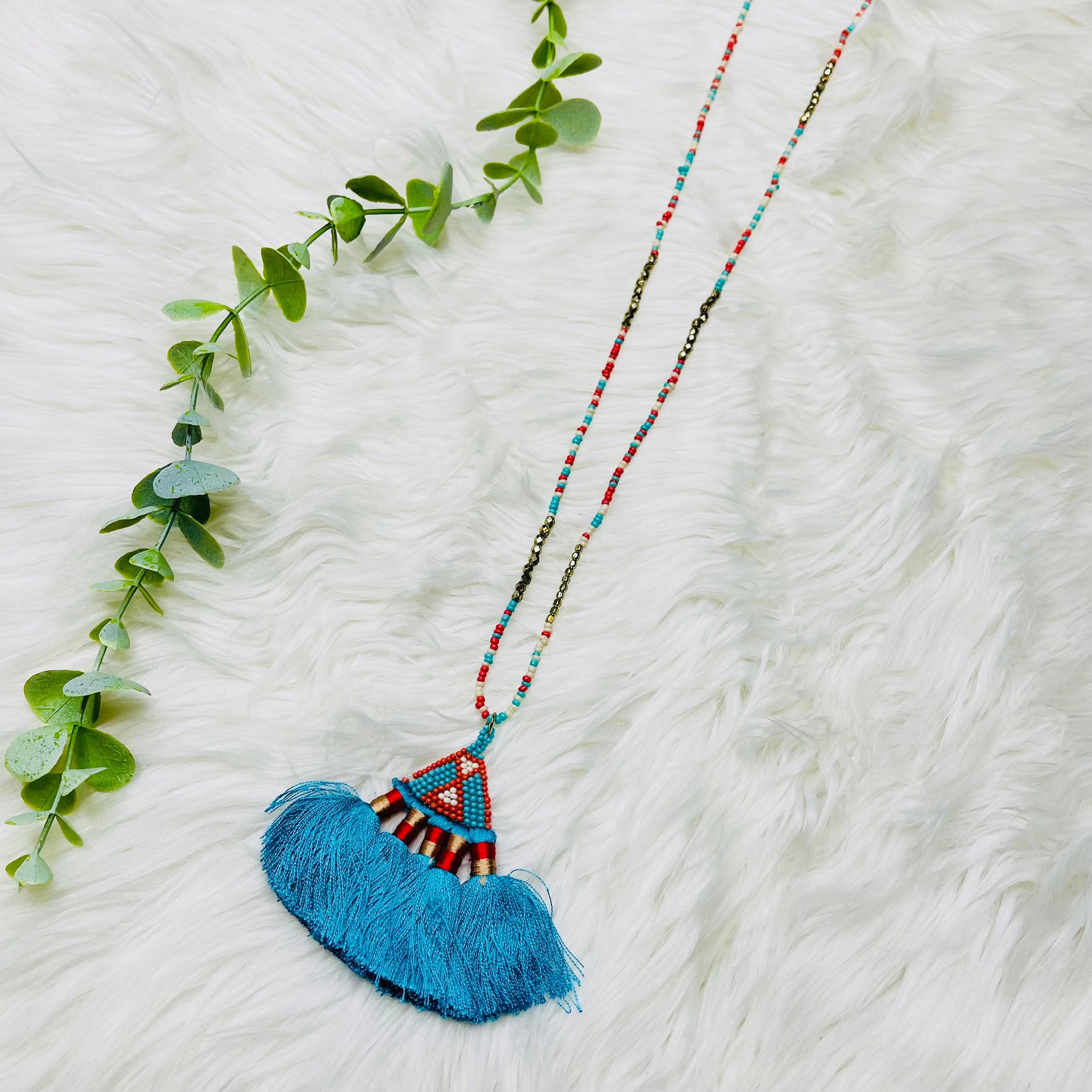 Seedbead Tassel Fan Triangle Necklace