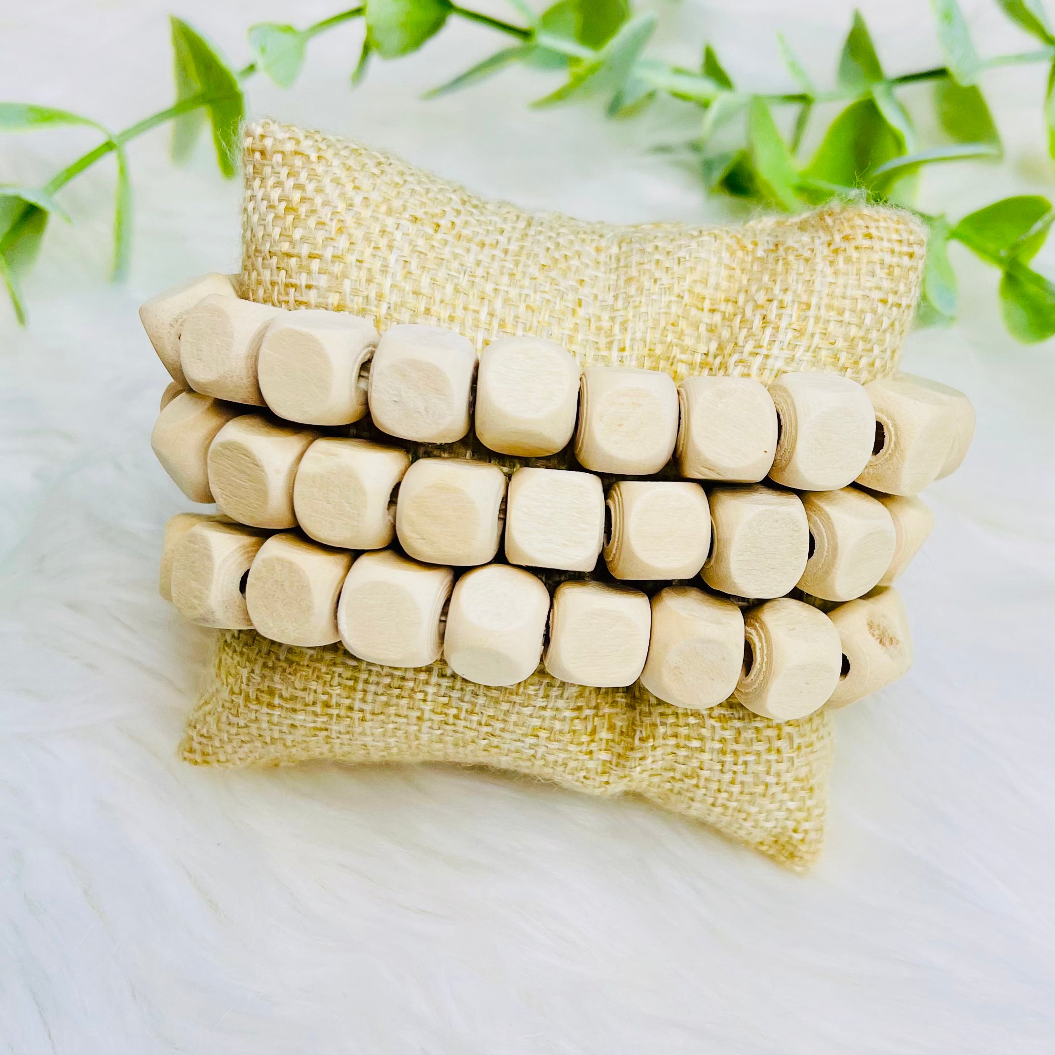 Wood Beaded Square Bracelet Set