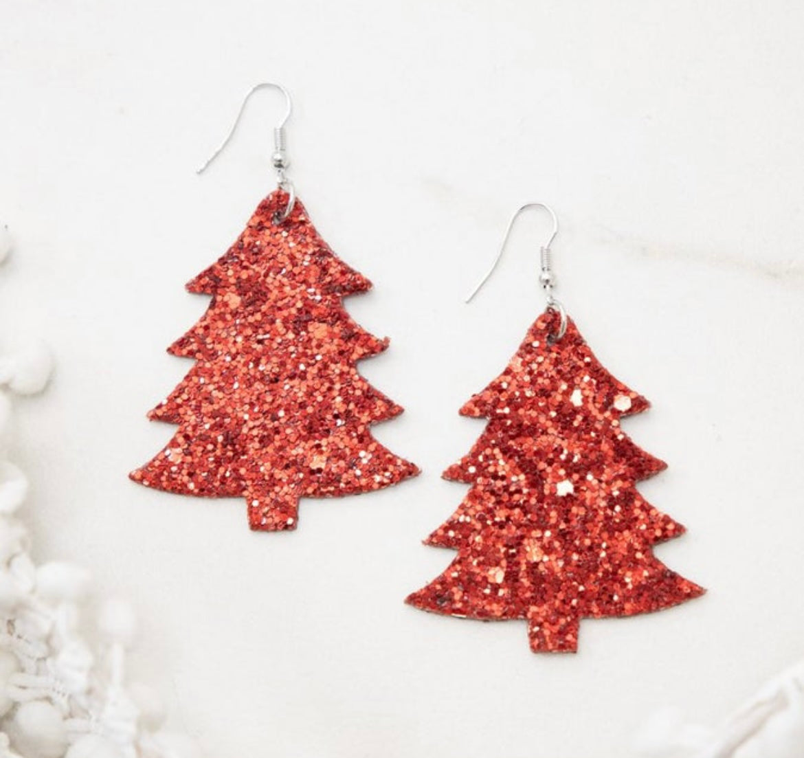 RED GLITTER TREE EARRINGS