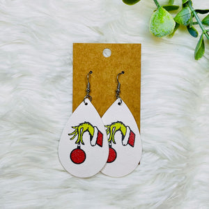 Grinch Faux Leather Teardrop Earrings