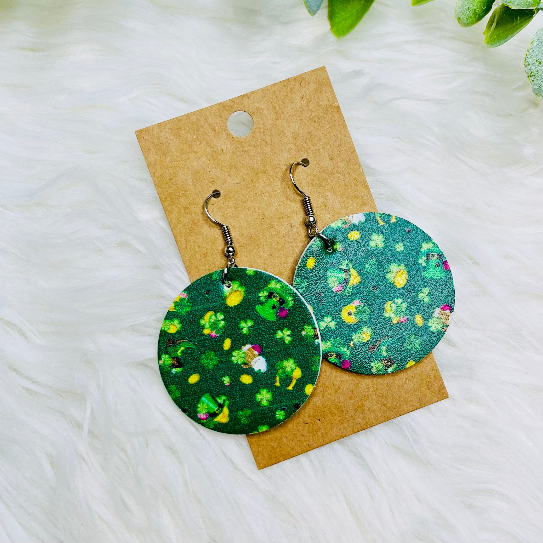 St. Patricks Day Faux Leather Earrings- SALE