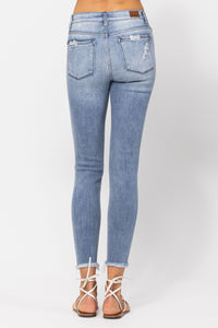 Judy Blue Medium Wash Mid Rise Skinny Destroyed Jeans - PLUS