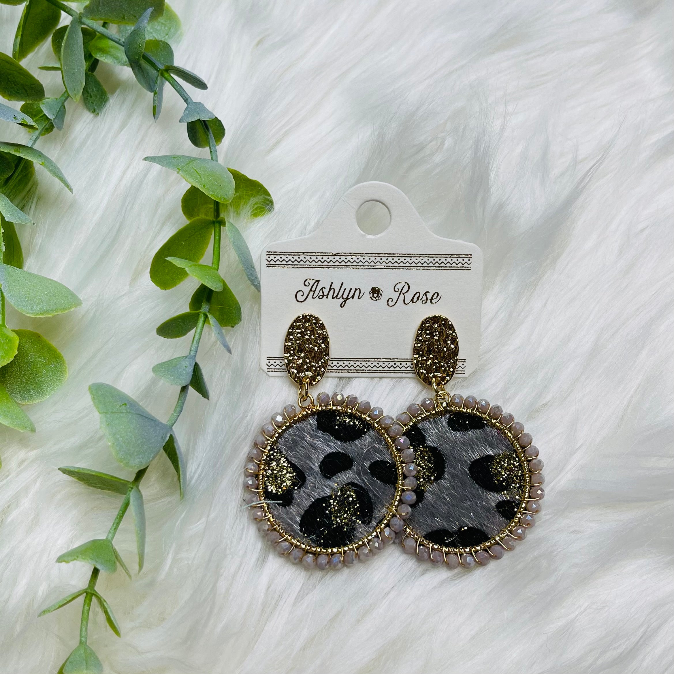 Leopard Mirror On The Wall Round Earrings