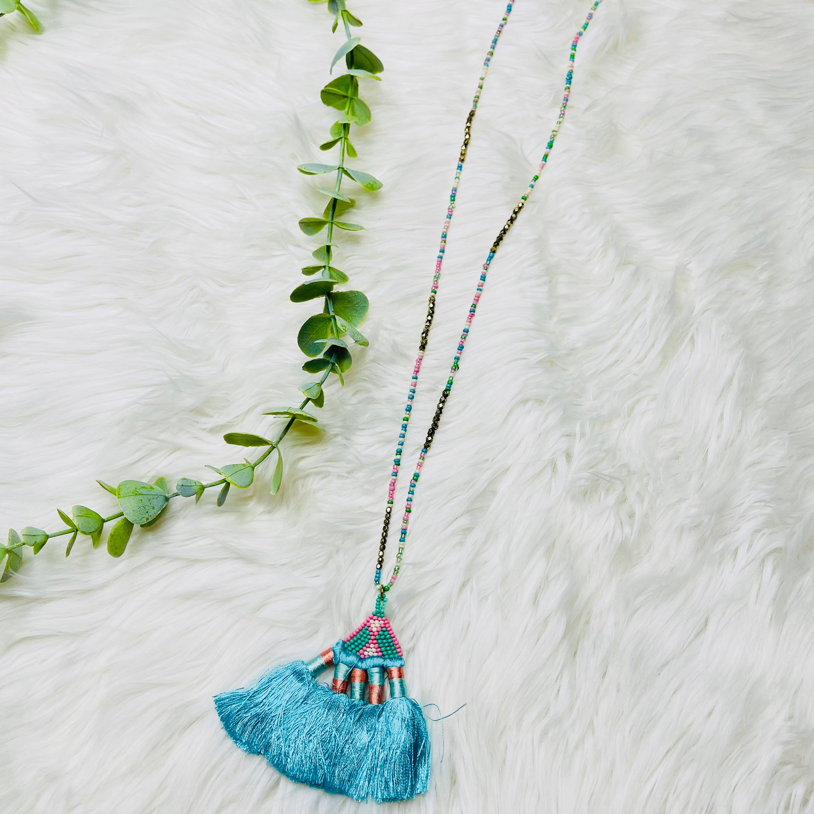 Seedbead Tassel Fan Triangle Necklace