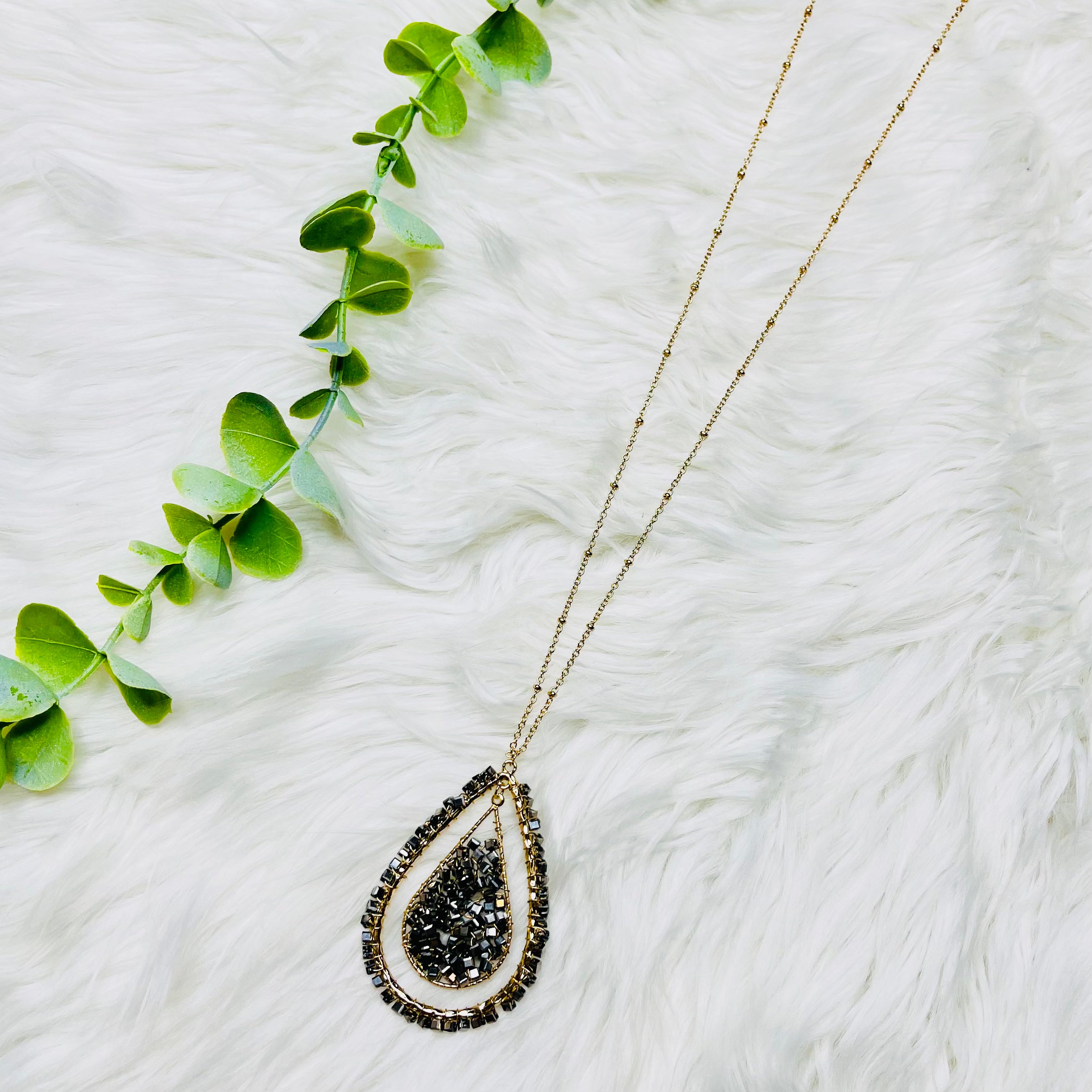 Metal Beaded Teardrop Double Necklace