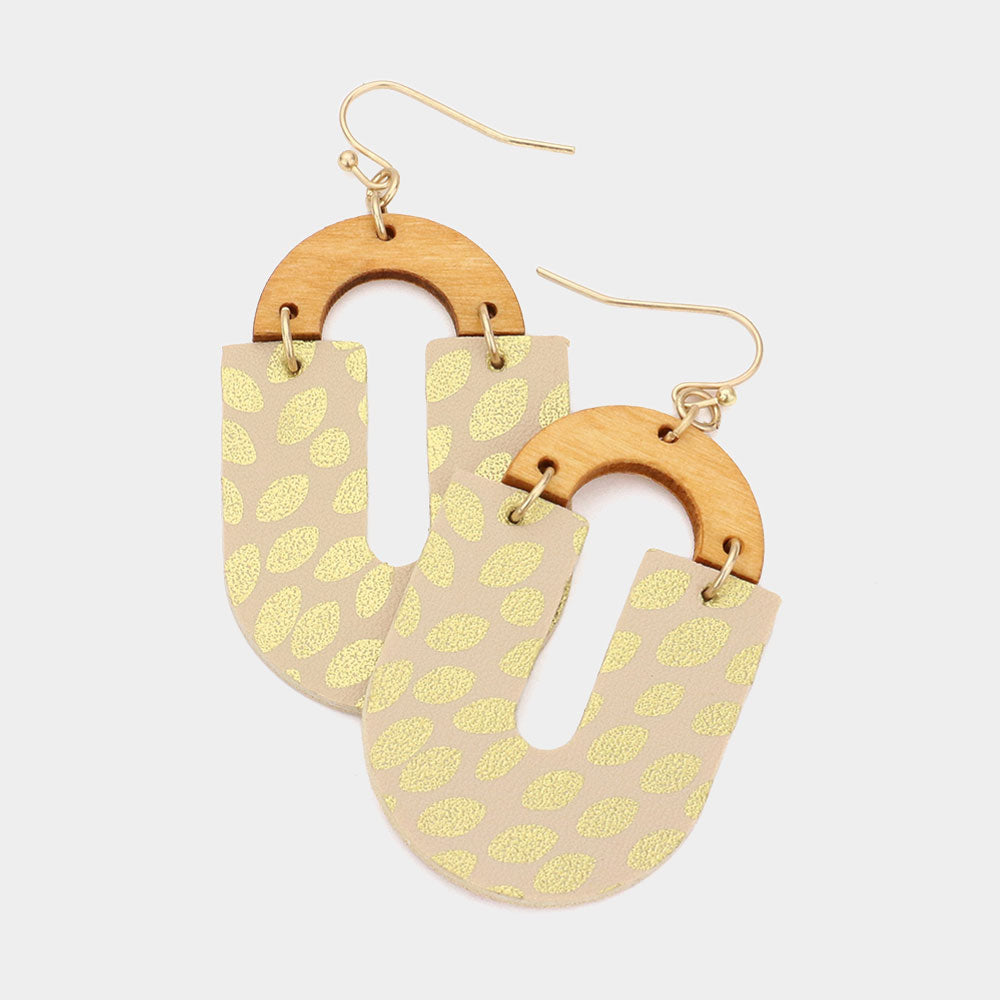 Printed Wood Oval Earrings