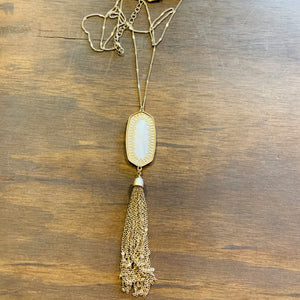 Oval Stone Tassel Necklace