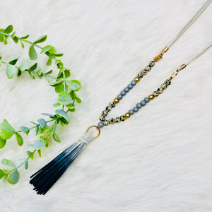 Wood Beaded Fabric Chain Tassel Necklace