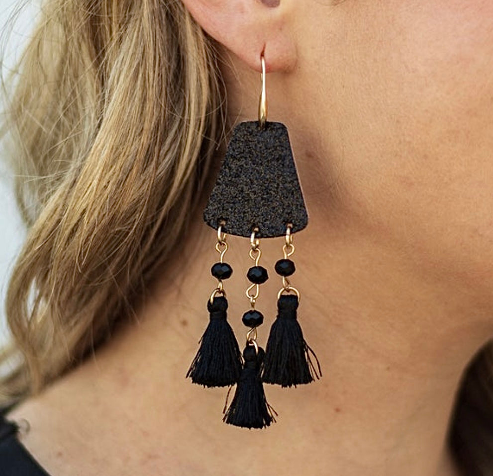 LETS SPARKLE TOGETHER FRINGE GLITTER EARRINGS